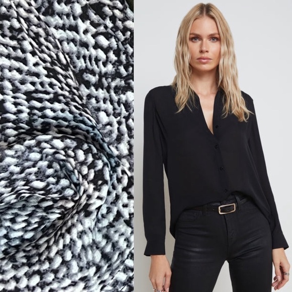 NWT LAGENCE Silk Abstract Geometric Print Long Sleeve Button Up Collar Blouse S - Picture 3 of 7